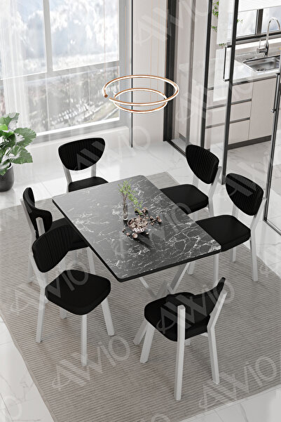 AVVİO RİTA BEYAZ   ELMA Sandalye 80x140 Yemek Masası Mutfak Masası 6 Kişilik ...