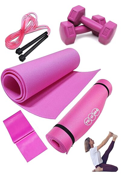 Tosima 4 Parça Pilates Seti Pilates Minderi 1 Kg Dambıl Seti Direnç Lastiği Yoga Minderi Seti