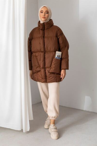 meristoree Gizli Fermuarlı Kısa Şişme Mont - Oversıze