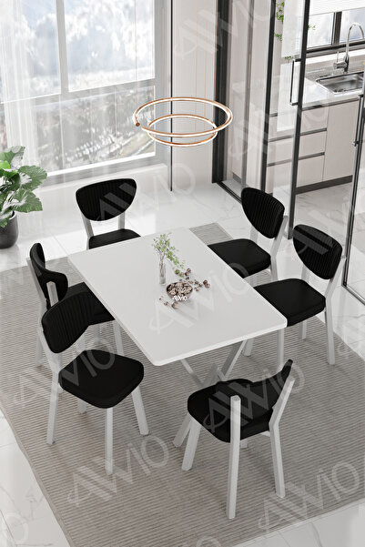 AVVİO RİTA BEYAZ   ELMA Sandalye 80x140 Yemek Masası Mutfak Masası 6 Kişilik ...