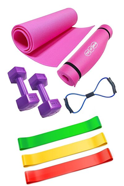 Tosima Egzersiz Pilates Seti Pilates Minderi 3 Adet Direnç Lastiği Sekizgen Lastik Ve 1 Kg Çiftli Dambıl
