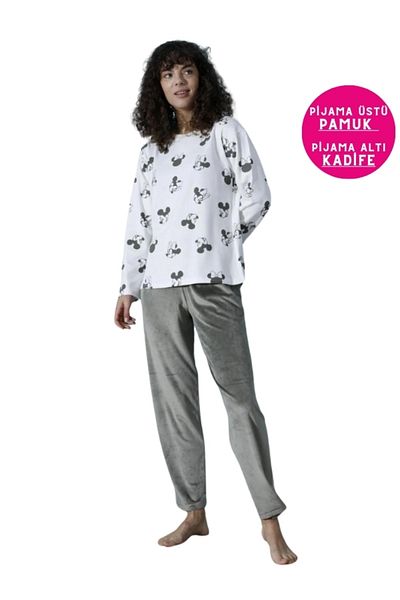 bie's Khaki Color Winter Interlock Cotton Pajamas - Off Shoulder, Crew Neck, No Button, Long Sleeve