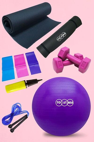 Tosima Pompă pentru minge de Pilates de 65 cm, pernă de Pilates, frânghie de ...