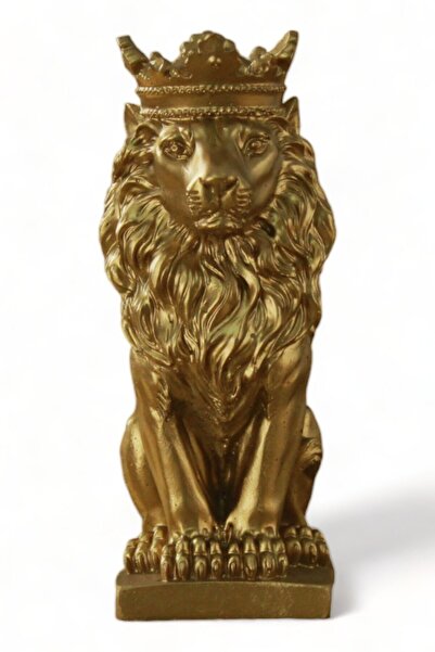 Evene Biblo Dekoratif Obje Heykel Taçlı Aslan Biblo Dekoratif Süs Eşyası Altın Renk Model 34