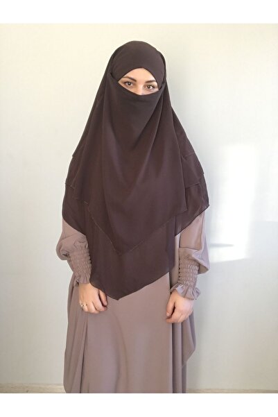 MERVERA Σουφλέ Φουλάρι Khimar Hijab με Πέπλο, Τρίπτυχο Σιφόν Bitter Brown