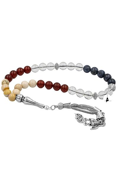 OSMANLI DOĞAL TAŞ Dumortierite, Jasper and Red Agate Crystal Quartz Capricorn Sign Rosary
