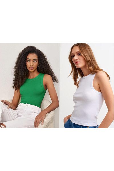 DryMod Women's 2 Pack Ribbed Halter Neck Knitted Undershirt T-Shirt