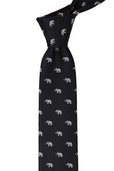 Kravatkolik Black Elephant Pattern Slim Tie Sk7287