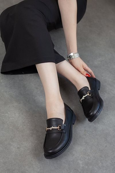 Adım Adım Women's Lightweight and Comfortable Black Casual Loafer with Metal Accessories