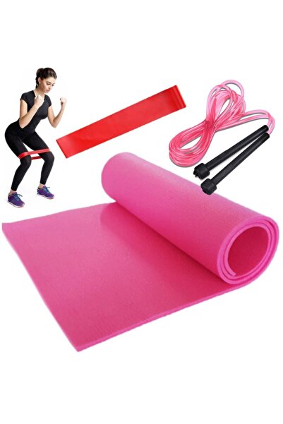Tosima Pembe Pilates Minderi +Aerobik Bandı Sert Direnç +Kırmızı Atlama İpi 3...