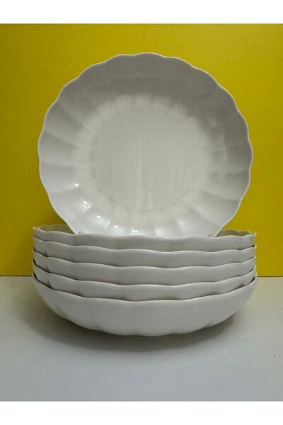 Kütahya Porselen Krem Porselen 22 Cm Yemek Tabağı 6 Lı