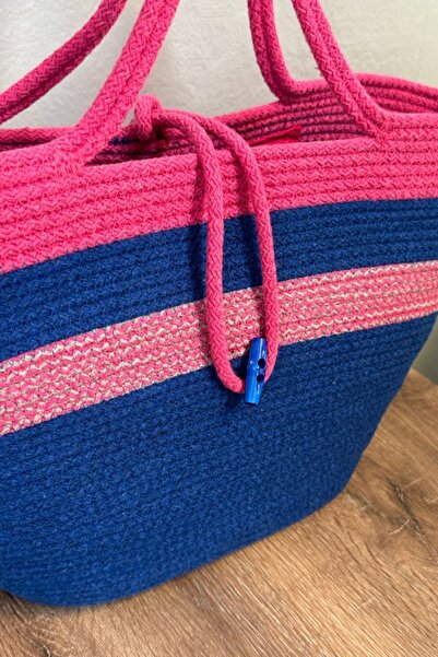 Uretti Синя сумка для пляжу Nuran 9092 27 см - ручної роботи з плетеним шнурком