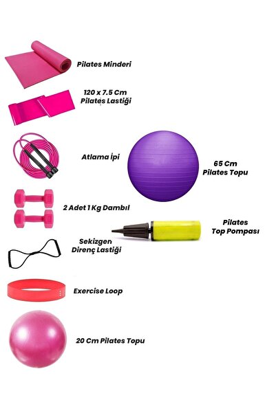 Tosima Pilates Minderi 65 Cm Ve 20 Cm Pilates Topu Pilates Lastiği Ip Direnç Lastiği 1 Kg Dambıl Ve Pompa