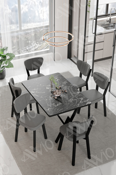 AVVİO ELMA Sandalye 80x140 Yemek Masası Mutfak Masası 6 Kişilik Masa Sandalye...
