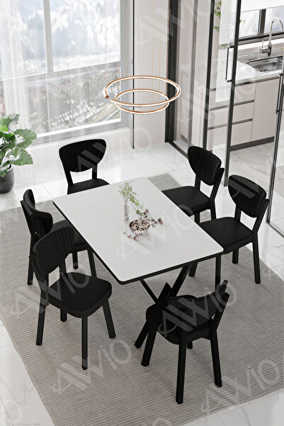 AVVİO MİDA  ELMA Sandalye 80x140 Yemek Masası Mutfak Masası 6 Kişilik Masa Sa...