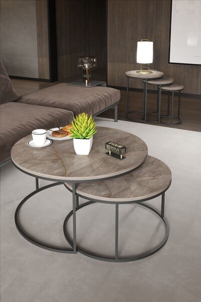 GOLDFALEZ Orta Sehpa Ve Zigon Sehpa Set İkili Lüx C Zigon Gordion