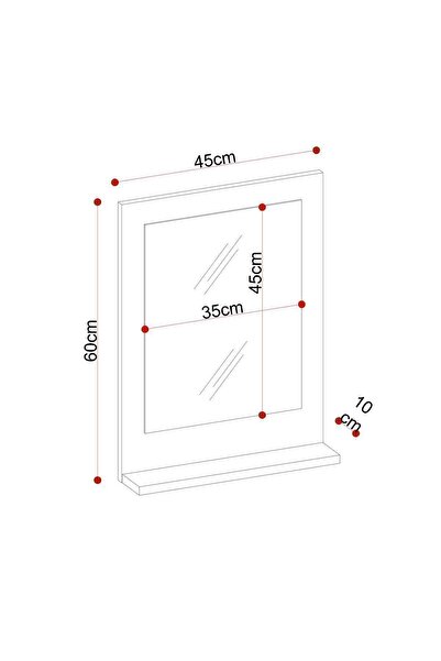 TETTO ELAGANTE Safir Banyo Aynası, Dresuar,60x45 Beyaz Raflı Banyo Aynası Tetto038 Tetto45