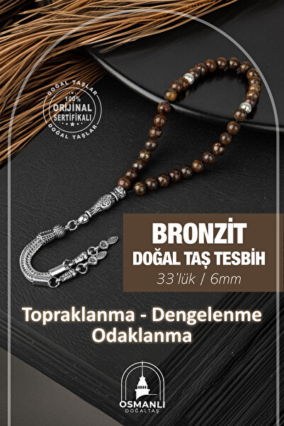 OSMANLI DOĞAL TAŞ 6mm 33 bucăți bronzit piatră naturală Tasbih