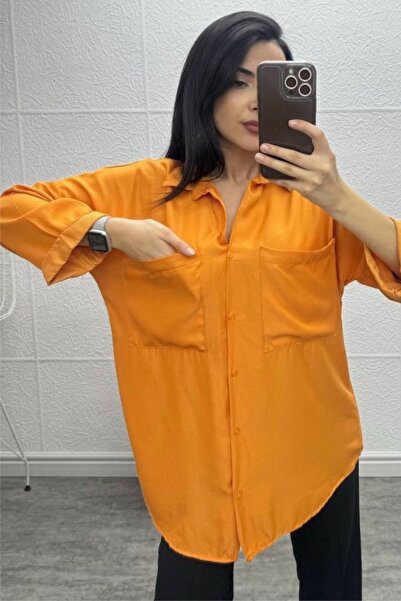 Ded COLLECTION Kadın Salaş Oversize Turuncu Gömlek