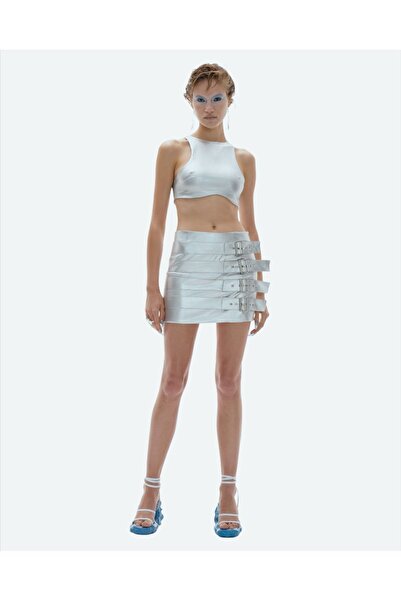 Khela The Label Plutonic Skirt Kadın Gümüş Kemer Ve Gizli Fermuar Detaylı Min...