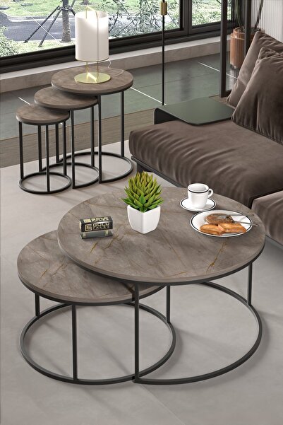 GOLDFALEZ Orta Sehpa Ve Zigon Sehpa Set İkili Lüx C Zigon Gordion