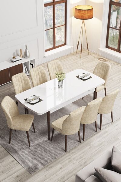 Canisa Concept Rio Serisi 80x132 Açılabilir MDF Mutfak Masası Takımı Beyaz Ce...