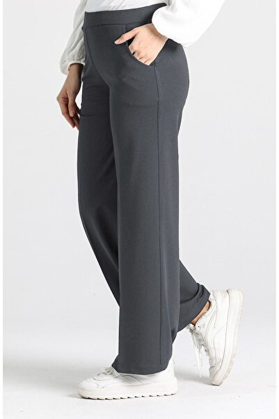 Aşkı Endam Miyase En Boy Likra Bol Paça Pantolon  - Koyu Gri