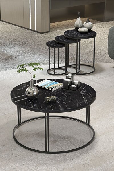 GOLDFALEZ Orta Sehpa Tekli Ve 3'Lü C Zigon Sehpa Kombin Set Bendir