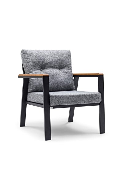 MYMASSA Favori - Bahçe, Balkon Tekli Koltuk - Siyah Iskelet - Gri Kumaş