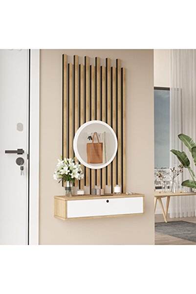 L'occi Concept Cosmia Aynalı Dresuar Ahşap Çıtalı Set Sepet-Beyaz Hol Antre CS4-SW