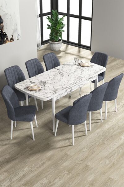 Canisa Concept Rio Serisi 80x132 Açılabilir MDF Mutfak Masası Takımı Beyaz Me...