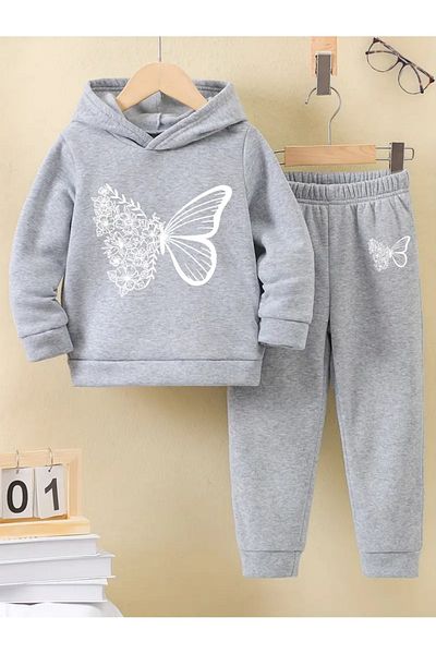 THEKONT Butter White Printed Unisex Hooded Bottom Top Cotton Track Suit
