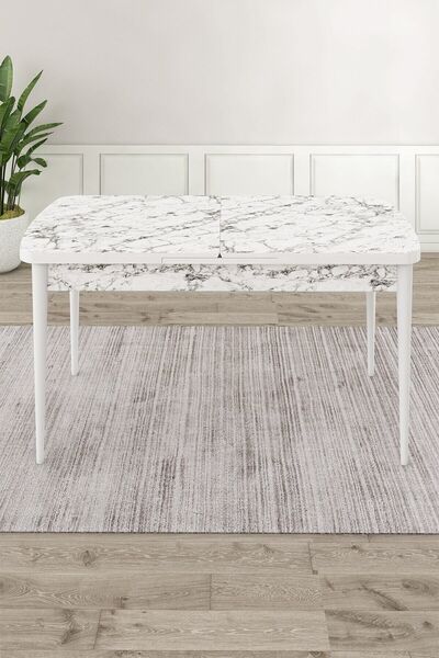 Canisa Ves Serisi 80x132 Mdf Açılabilir Beyaz Mermer Desen Mutfak Masa Takımı 6 Adet Cappucino Sandalye