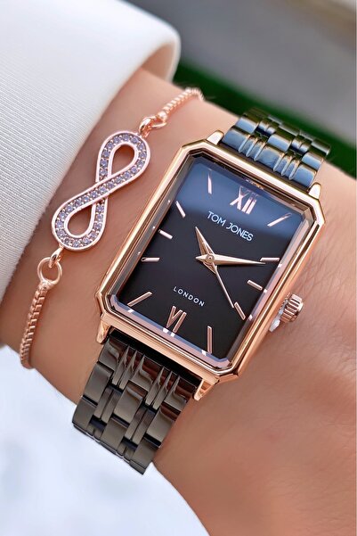 Tom Jones العلامة التجارية روز اللون الأسود للموسم الجديد ساعة يد نسائية - سو...