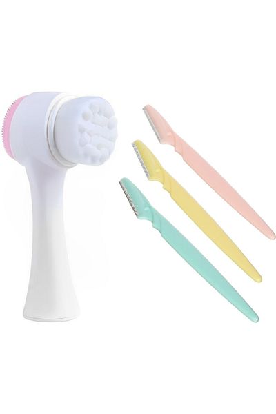 Welta Women's Razor Hair Removal Massage Brush - 3-Piece and Double Sided Facial Cleansing Set