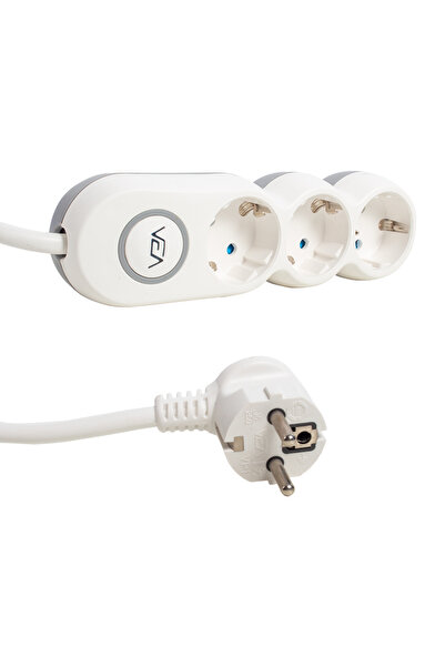 VEA 10 Amper 3500 Watt 3'lü Anahtarlı Çoklu Priz 2 Metre Çocuk Koruma Kilitli...