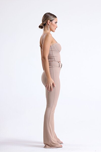 Sense Beige Ottoman Trousers - Belt Detail, Pnt34753