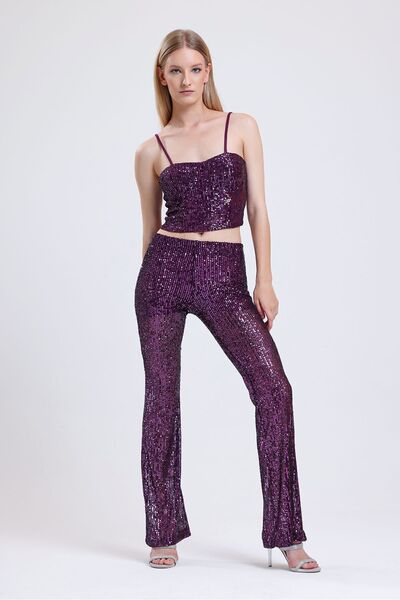 Sense Gloplu Arkası Fermuarlı Pul Payet Bustiyer | Bst33154 Mor