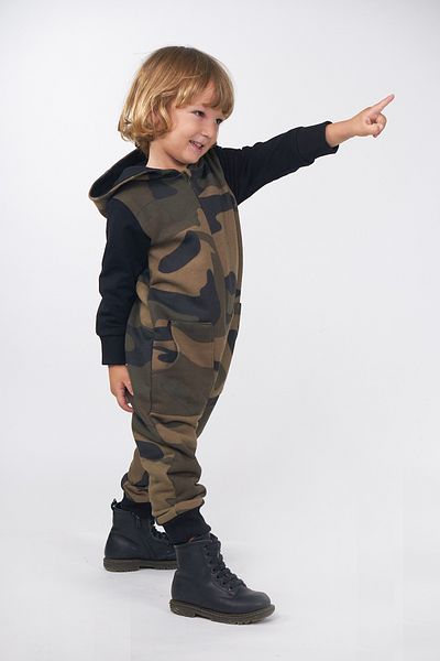 Catz Kids Khaki Colored Children's Jumpsuit - Camouflage Patterned, Hooded