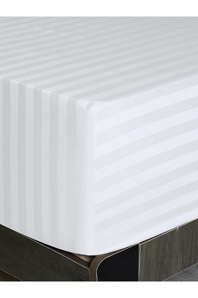 VESSİNOHOME Platinum Series Cotton Satin Fitted Sheet Set Striped Double White/Colored Hotel Type Padded
