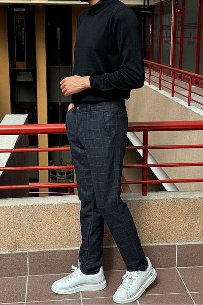 inpool Men's New Season Winter Plaid Detail Trousers
