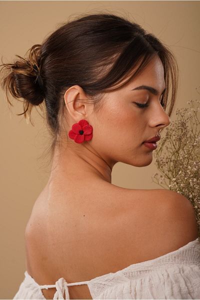 Gizy Store Special Design Red Flower Polymer Clay Earrings