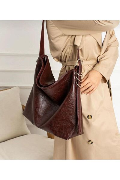 Mercan Stores Women's Claret Red Vintage Leather Wide Luxury 100% Equivalent Women's Shoulder and Shoulder Bag, Laptop Bag