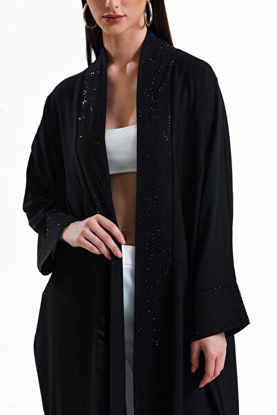 Sense Πέτρινο Λεπτομερές βραδινό Φόρεμα Κιμονό| KMN34913 Μαύρο