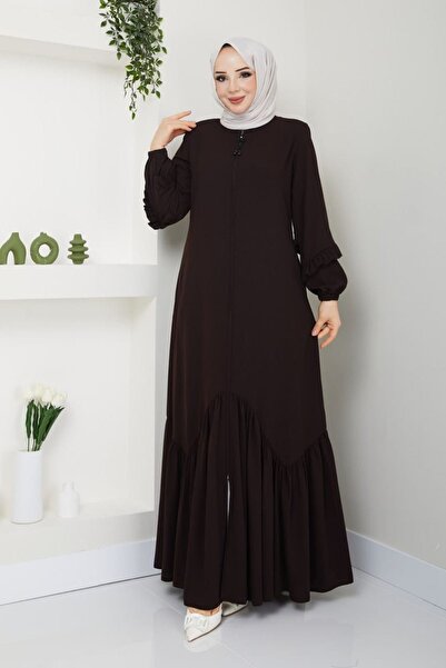 ZEWAHİR FASHİON New Model Crepe Ferace - Skirt with frills