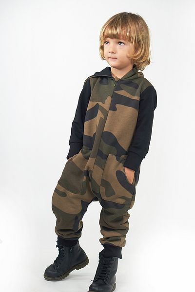 Catz Kids Khaki Colored Children's Jumpsuit - Camouflage Patterned, Hooded