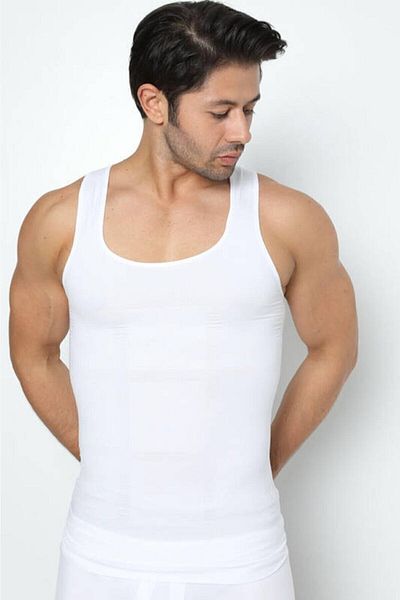 Momslab Men's White Slim Fit N Lift Belly Corset Baklava Type Athlete