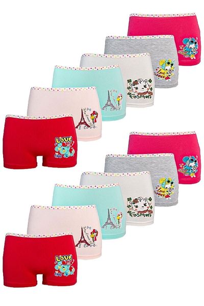 Momslab Set de 12 chiloți boxer din bumbac colorat Lycra pentru fete