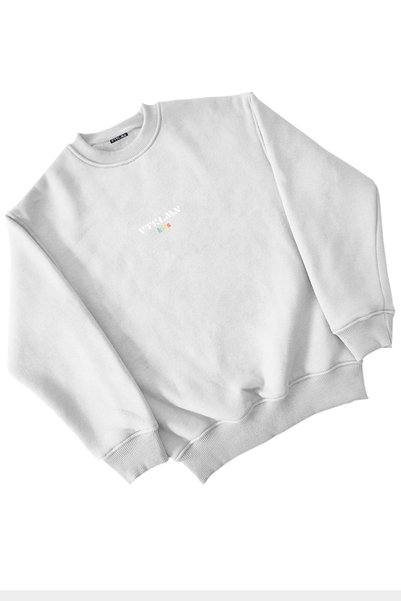 Vatkalimon Boy / Girl's White Thick Fleece Inside Crew Neck Sweatshirt
