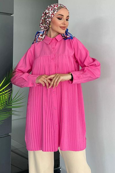 jldkids Ροζ πλισέ μπροστινό γυναικείο πουκάμισο Hijab